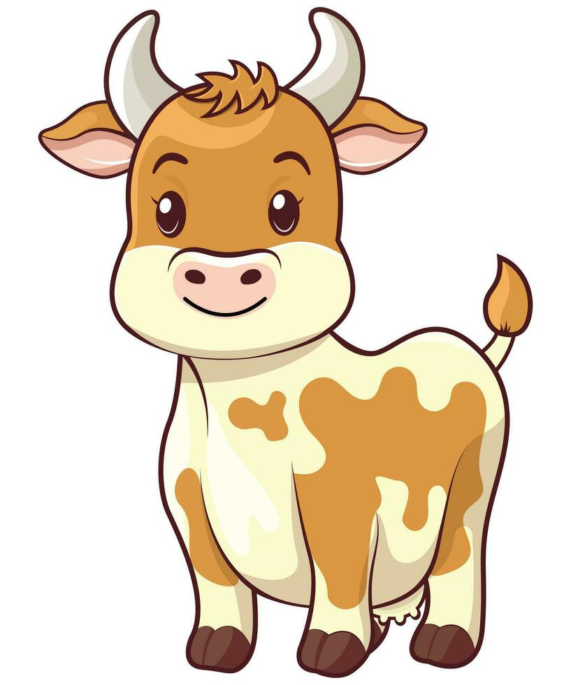 Cow flat cartoon style, mascot logo vector