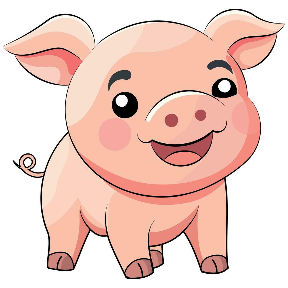 pig flat cartoon, farm logo design vector