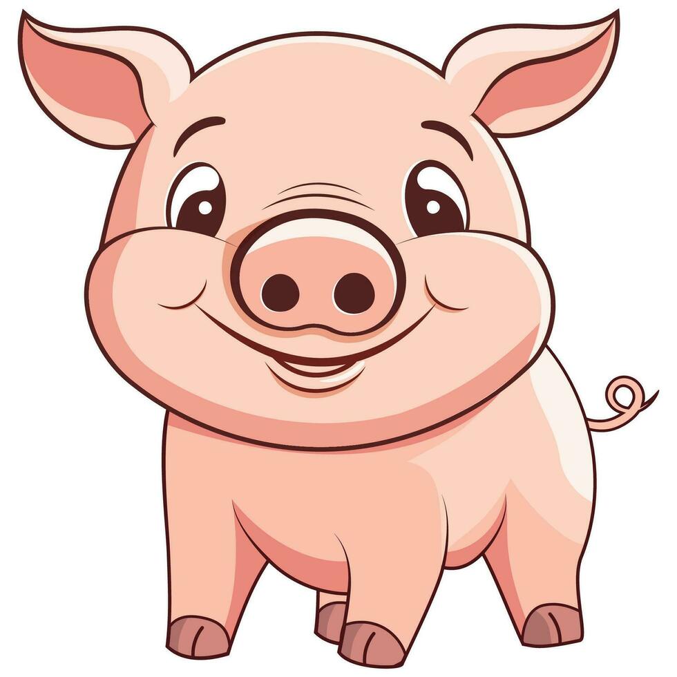 pig flat cartoon, farm logo design vector