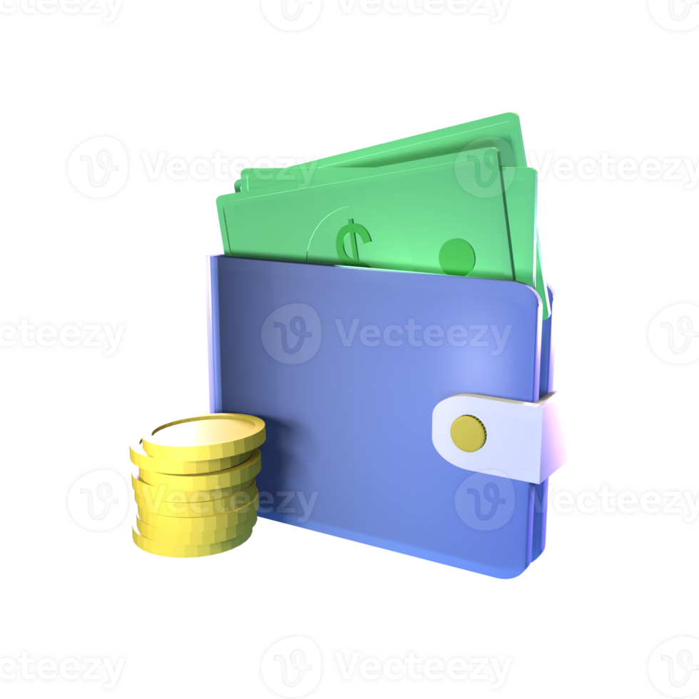 3D money wallet icon rendered isolated on the transparent background png