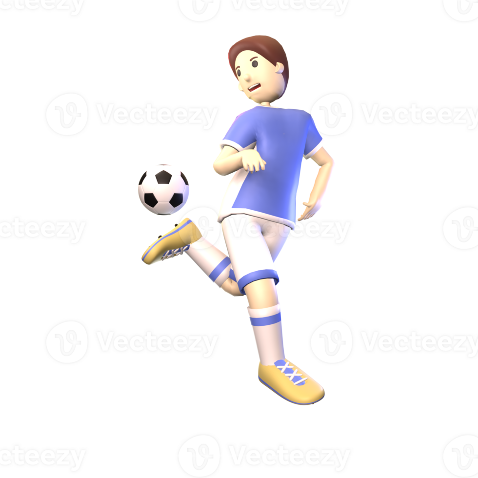 3D man soccer player rendered illustration isolated on the transparent background. Simple and elegant juggling soccer player objects for your design. png