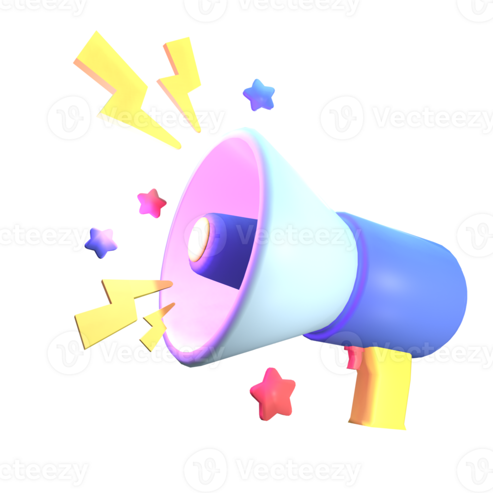 3D megaphone icon rendered isolated on the transparent background png