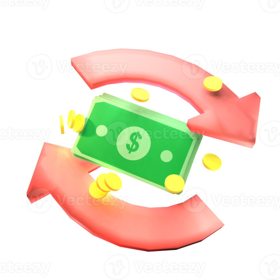 3D cash-back icon rendered isolated on the transparent background png
