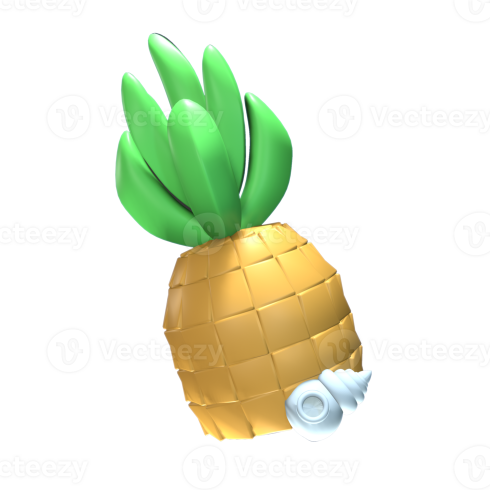 3D summer pineapple icon rendered isolated on the transparent background. Simple and elegant objects for your design. png