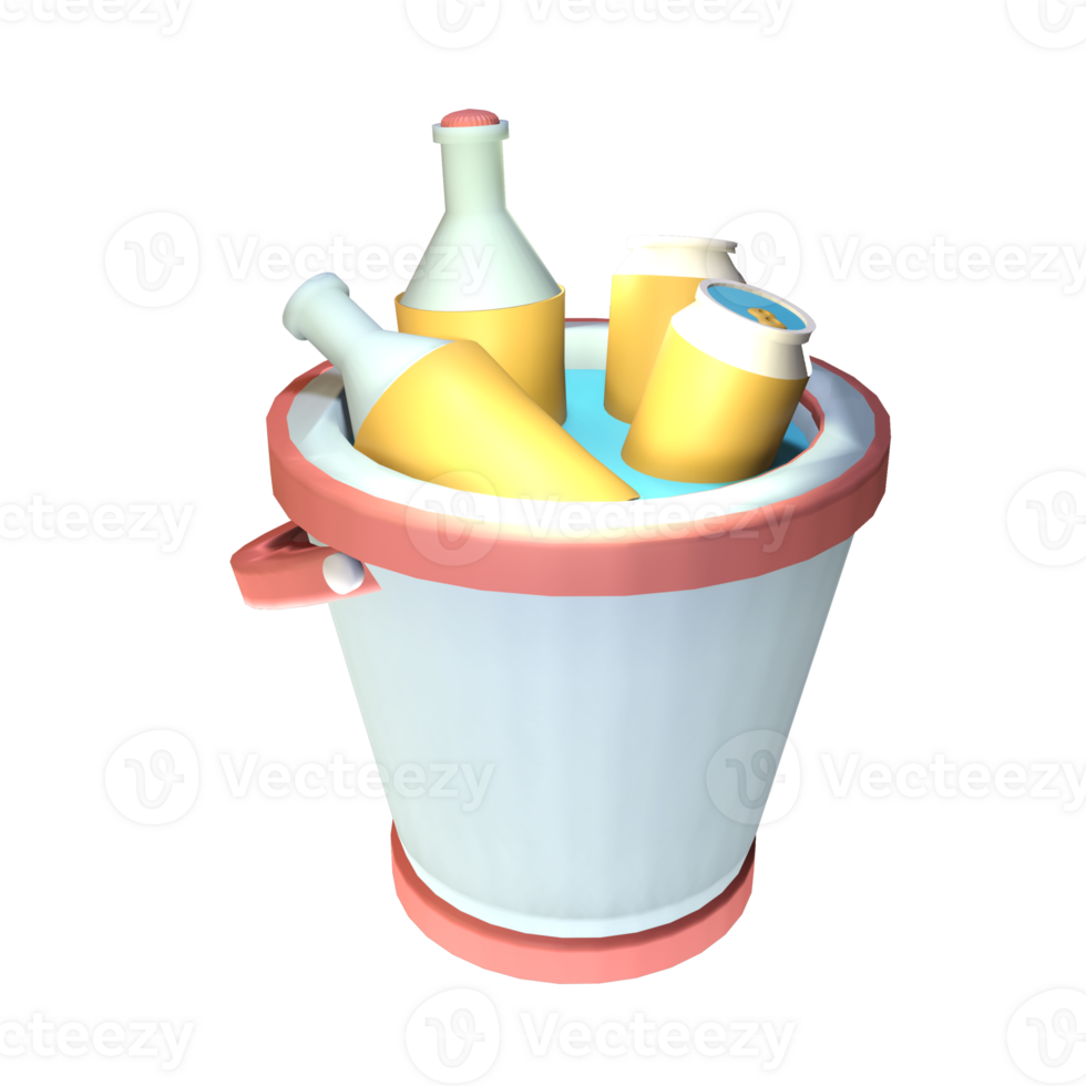 3D summer bucket of drink icon rendered isolated on the transparent background. Simple and elegant objects for your design. png