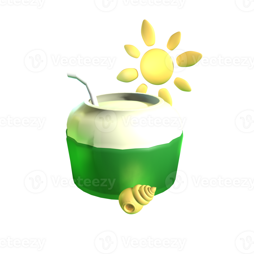 3D summer coconut icon rendered isolated on the transparent background. Simple and elegant objects for your design. png