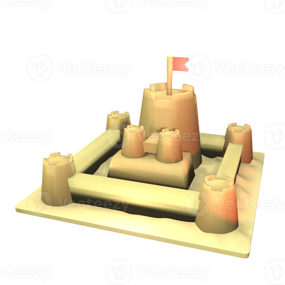 3D summer sand castle icon rendered isolated on the transparent background. Simple and elegant objects for your design. png