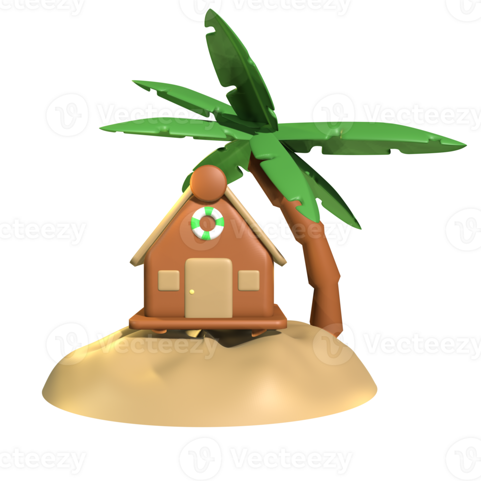 3D bungalow icon summer rendered isolated on the transparent background. Simple and elegant object for your design. png