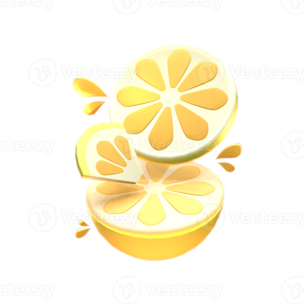 3D lemon icon summer rendered isolated on the transparent background. Simple and elegant object for your design. png