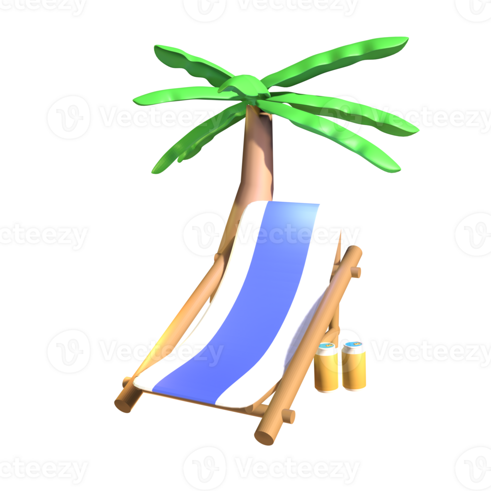 3D summer beach chair icon rendered isolated on the transparent background. Simple and elegant objects for your design. png