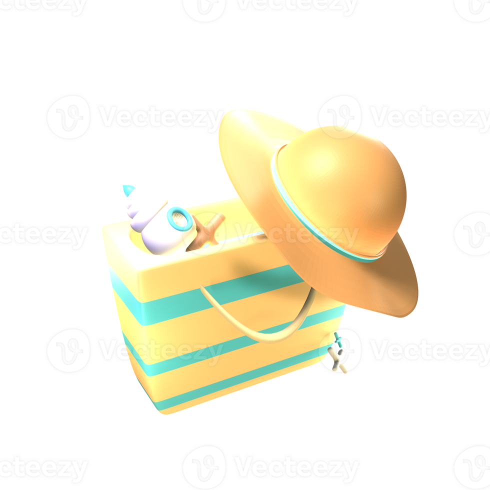 3D beach bag icon summer rendered isolated on the transparent background. Simple and elegant object for your design. png