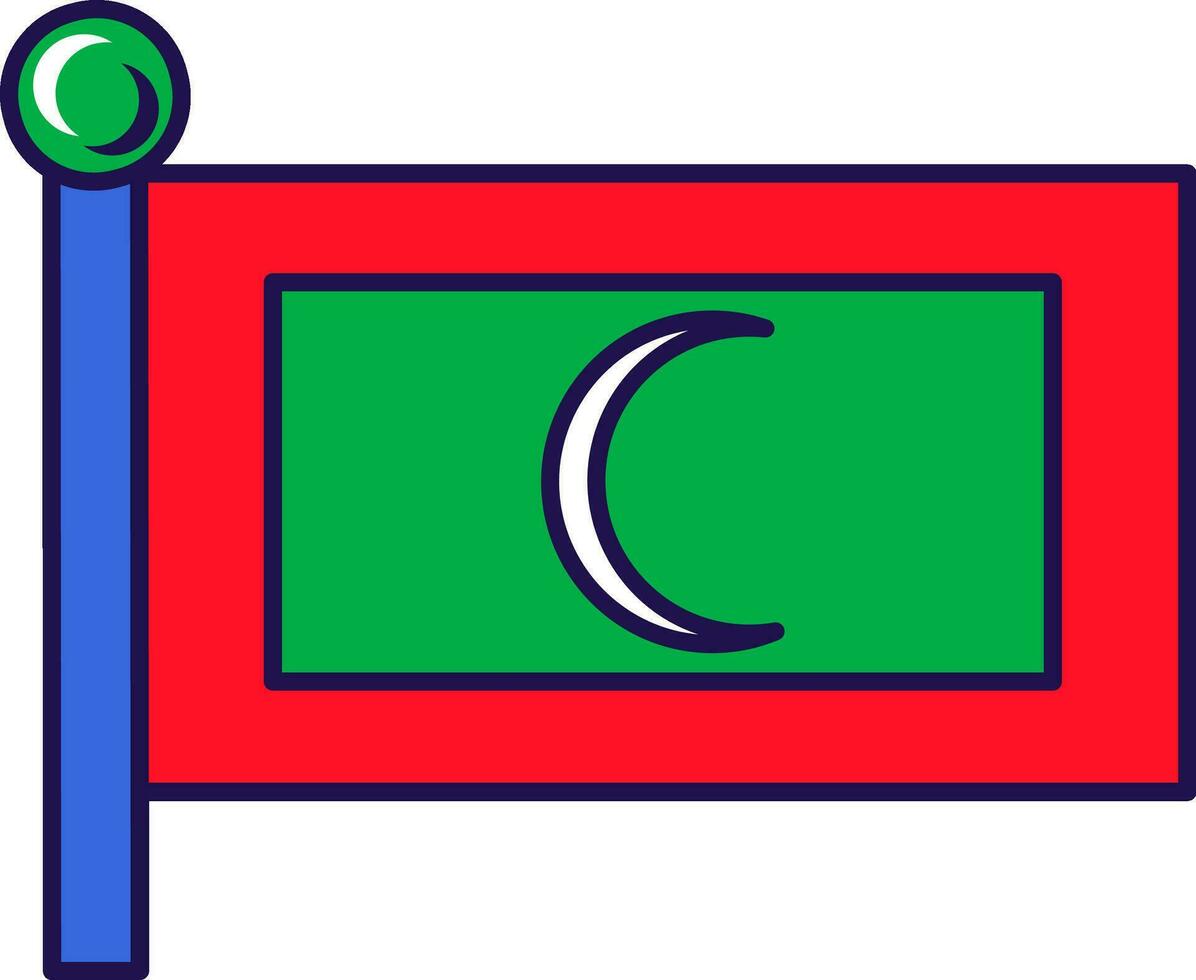 Maldives republic nation flag on flagpole vector