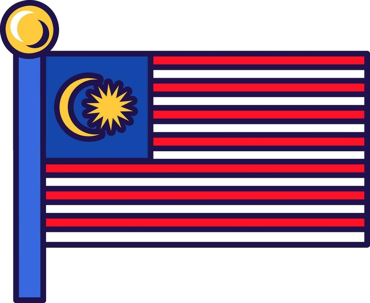 Malaysia country nation flag on flagpole vector