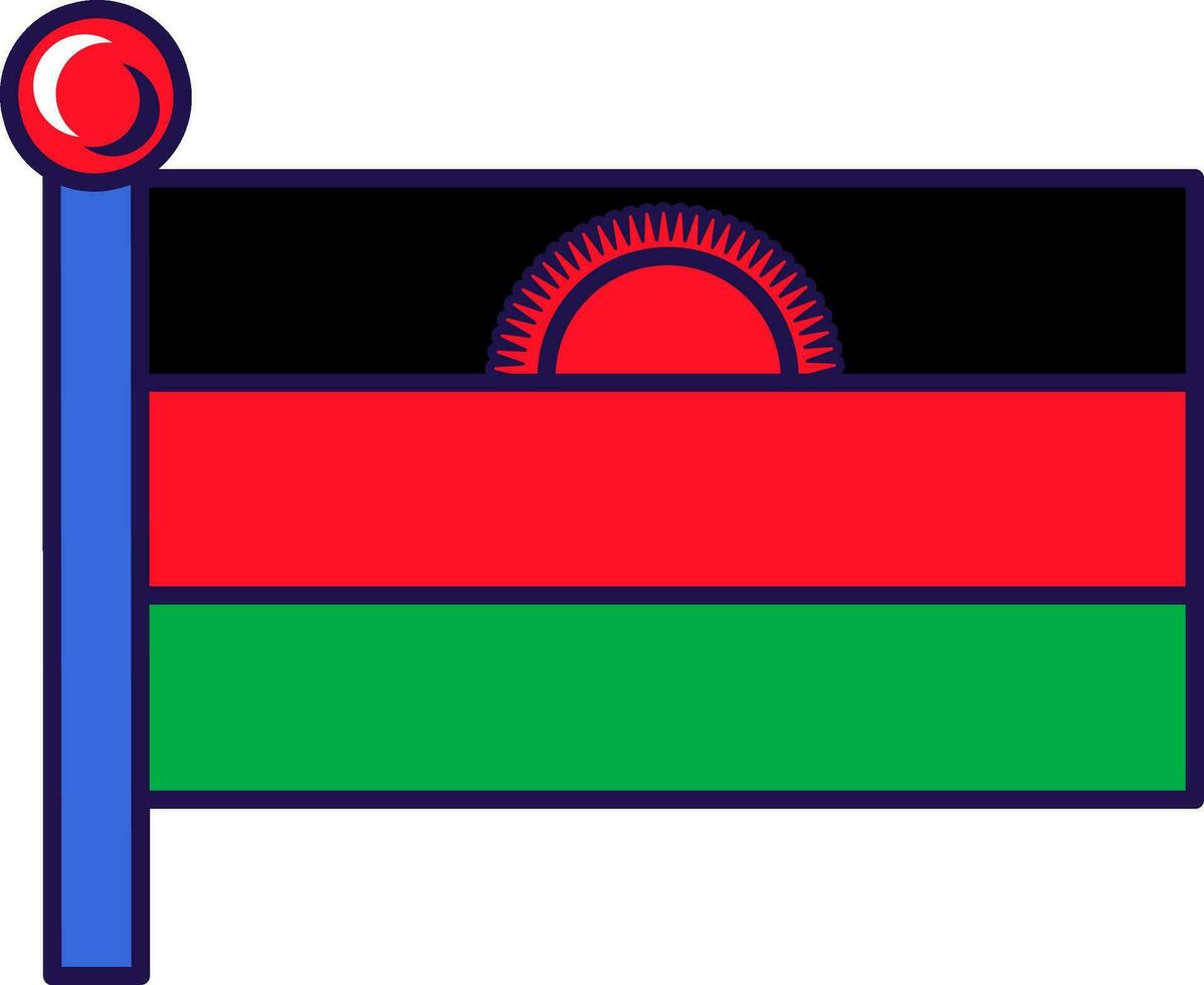 Malawi republic nation flag on flagpole vector