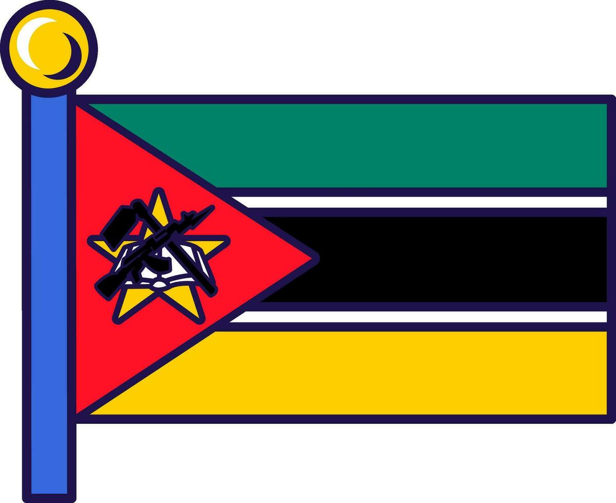 Mozambique republic nation flag on flagpole vector