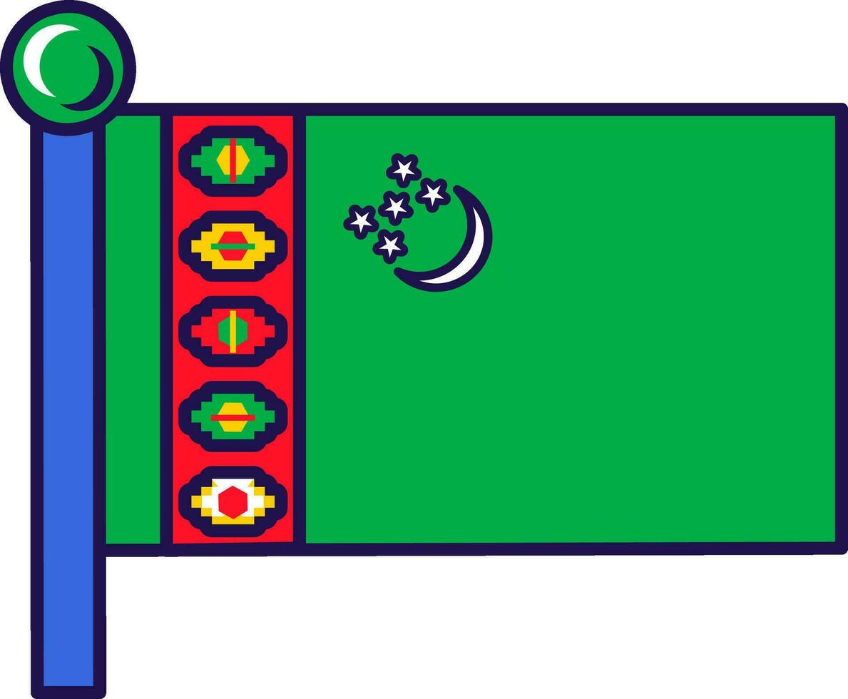 Turkmenistán nacional bandera en asta de bandera vector