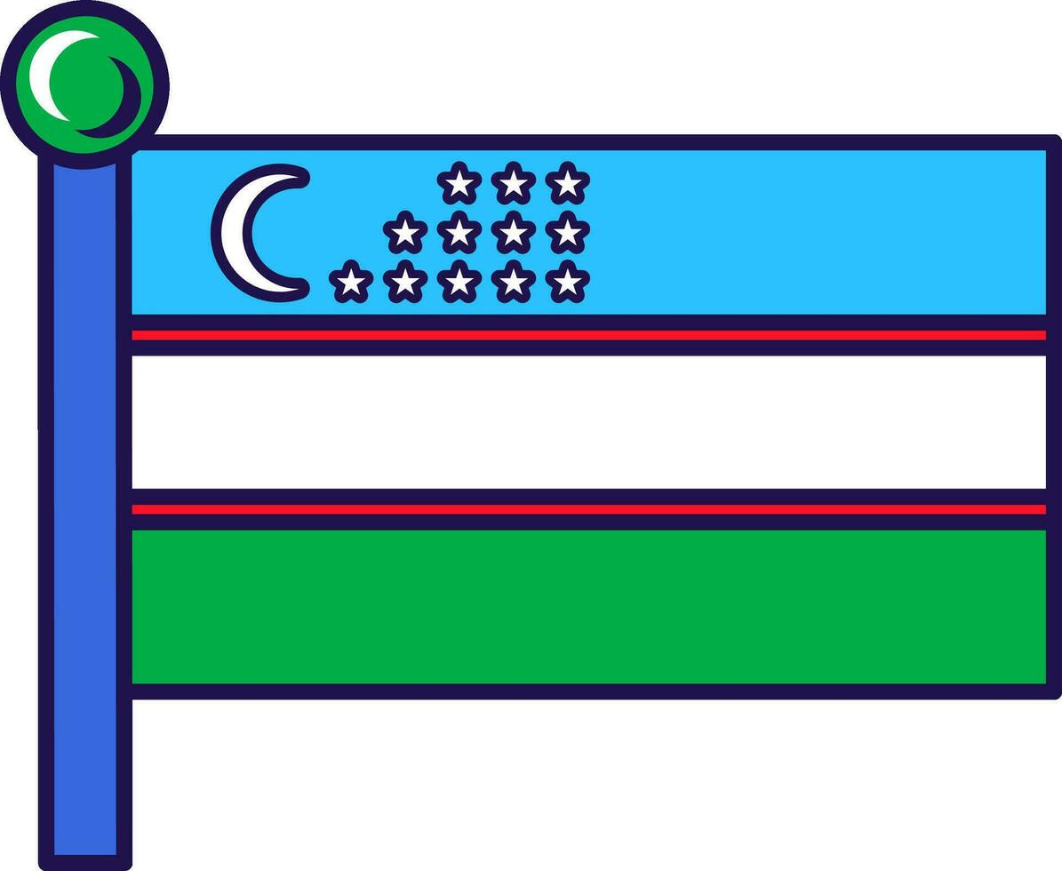 Uzbekistan country nation flag on flagpole vector