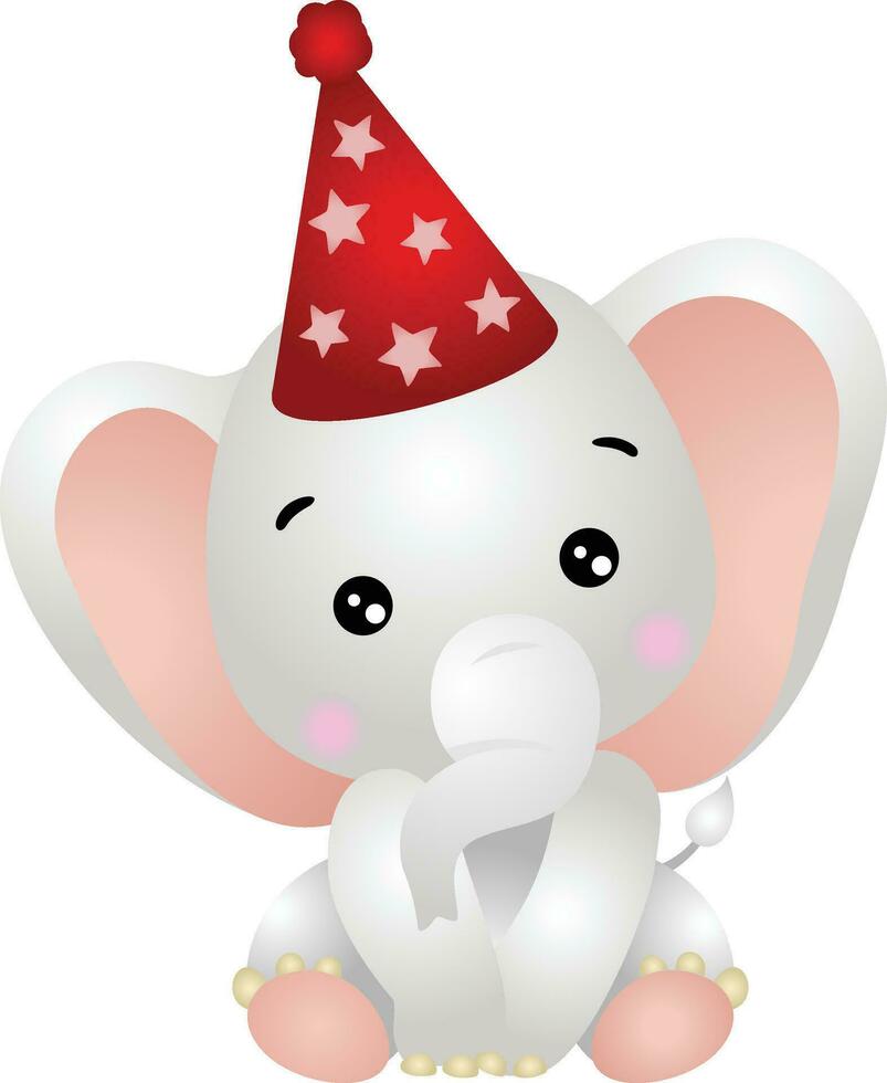 Cute elephant with party hat on head vector