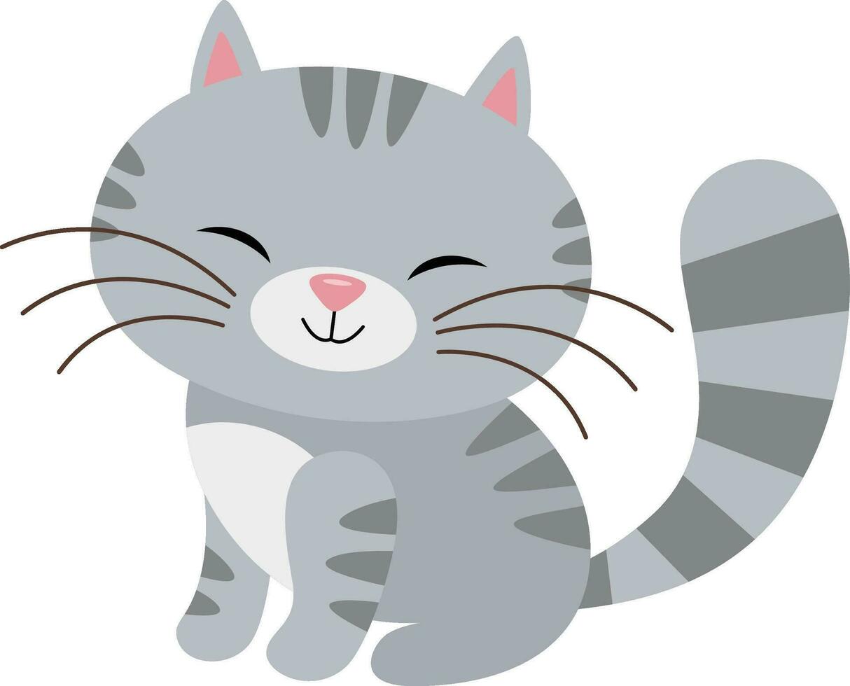 linda contento gris gato aislado en blanco vector