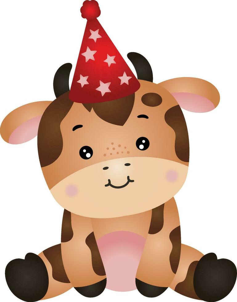 adorable vaca con fiesta sombrero en cabeza vector