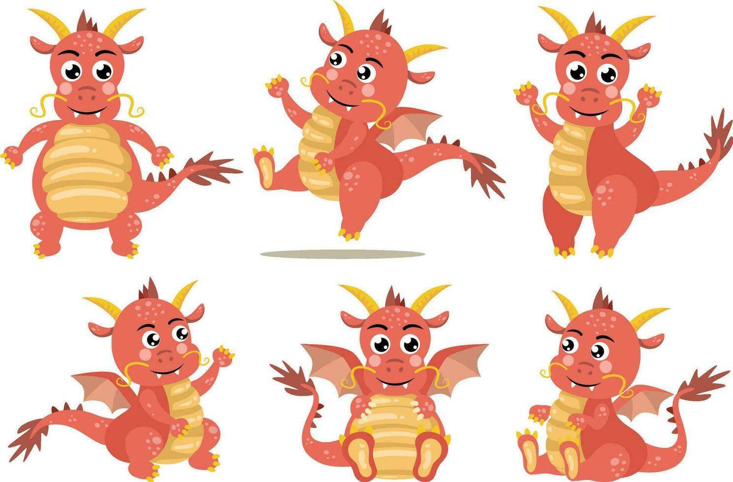 Set of happy cute dragon vector