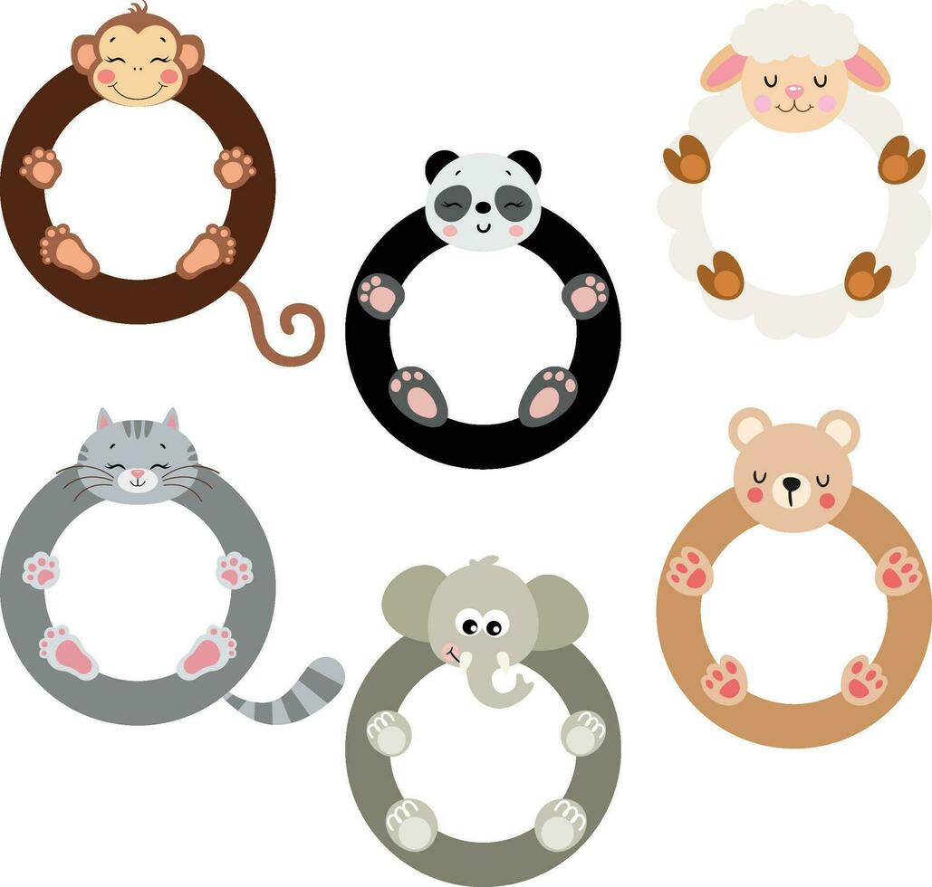 Round animals frames isolated on white vector
