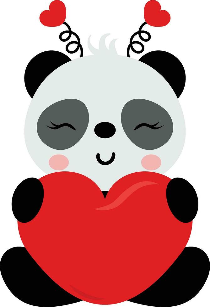 linda enamorado panda sentado con rojo corazón vector