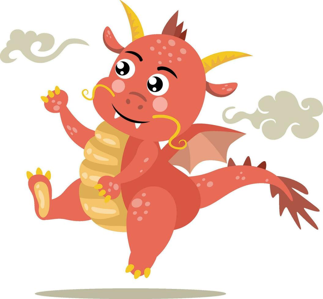 Happy cute dragon jumping isolated vector