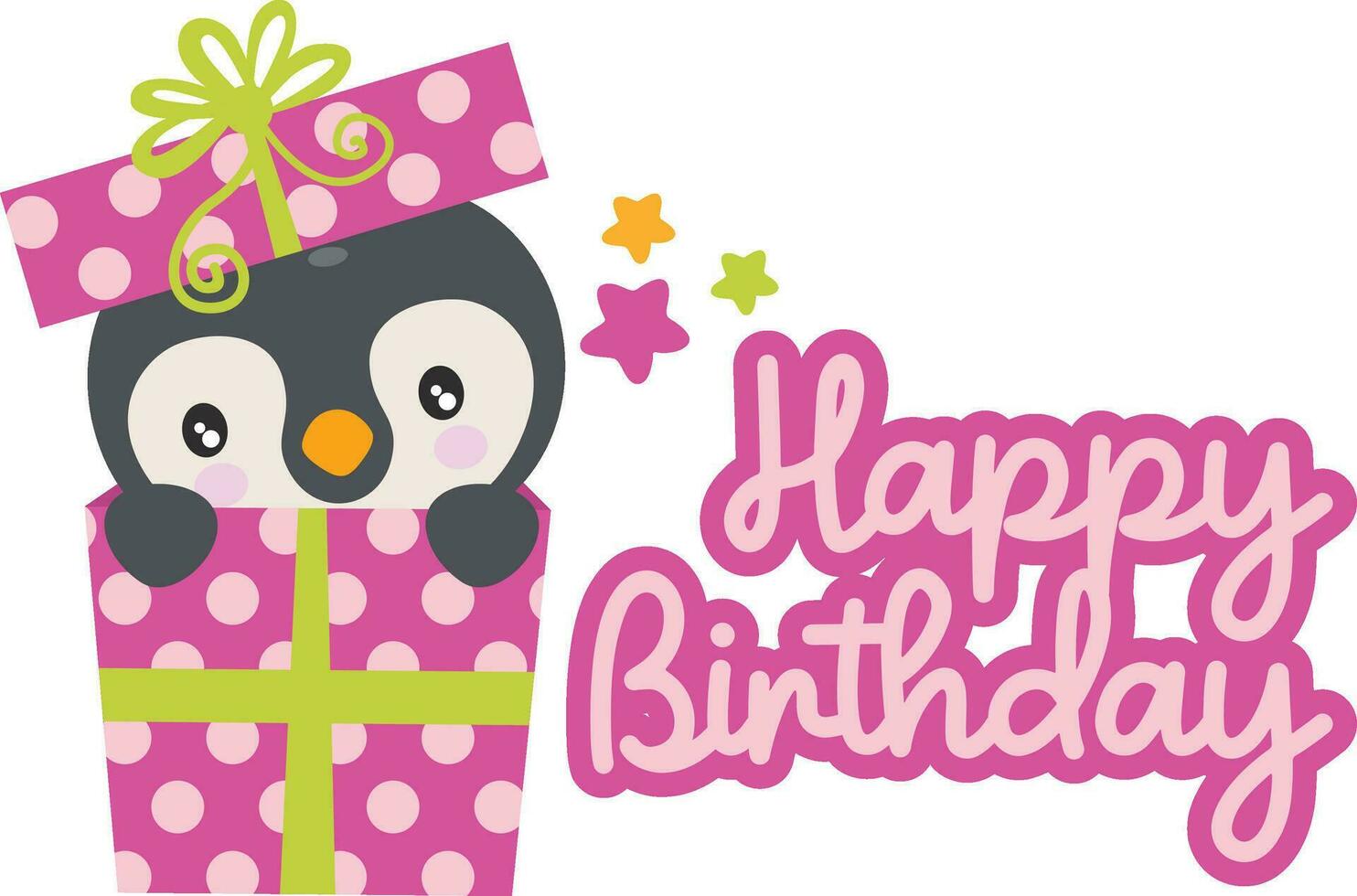 Happy birthday surprise penguin going out of gift box vector