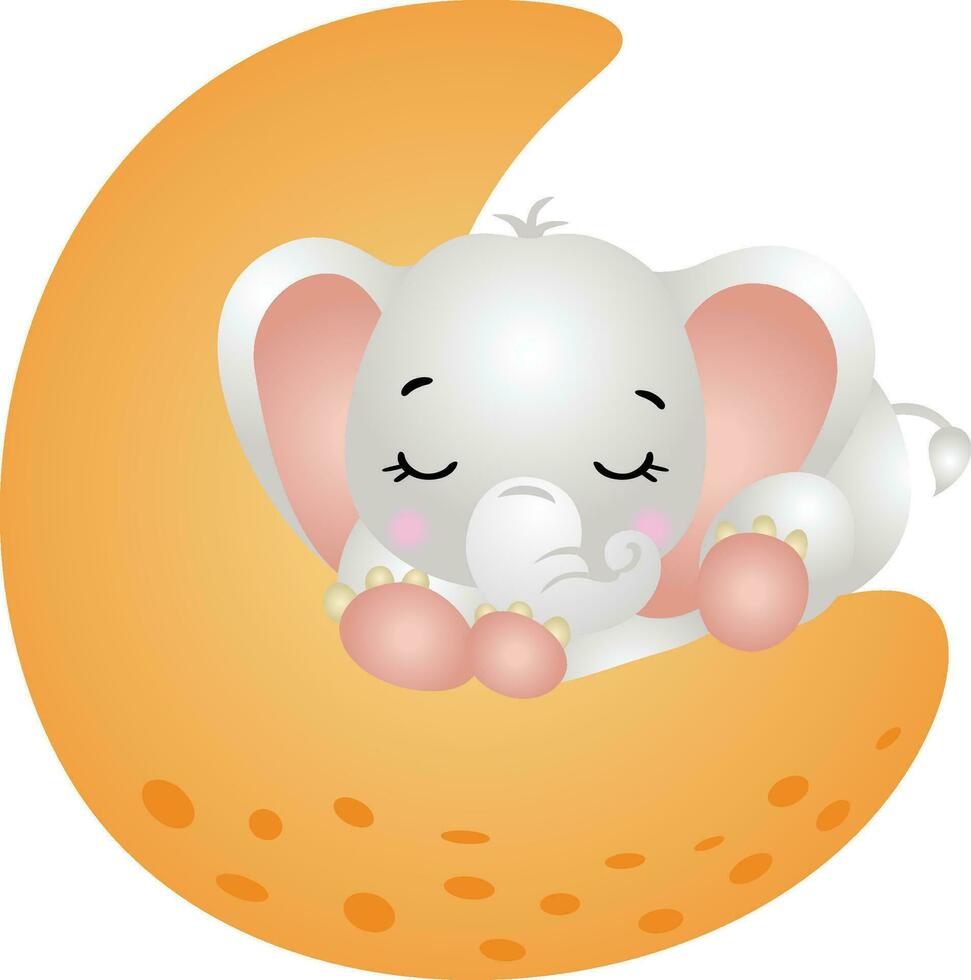 Cute elephant sleeping on moon vector