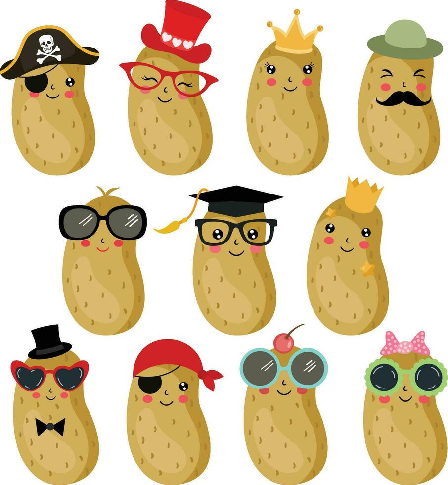 Set of funny potato mascot characters vector