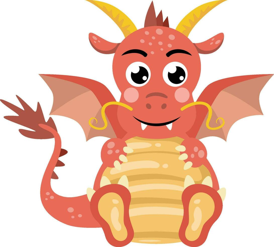 Happy cute dragon sitting isolated on white vector