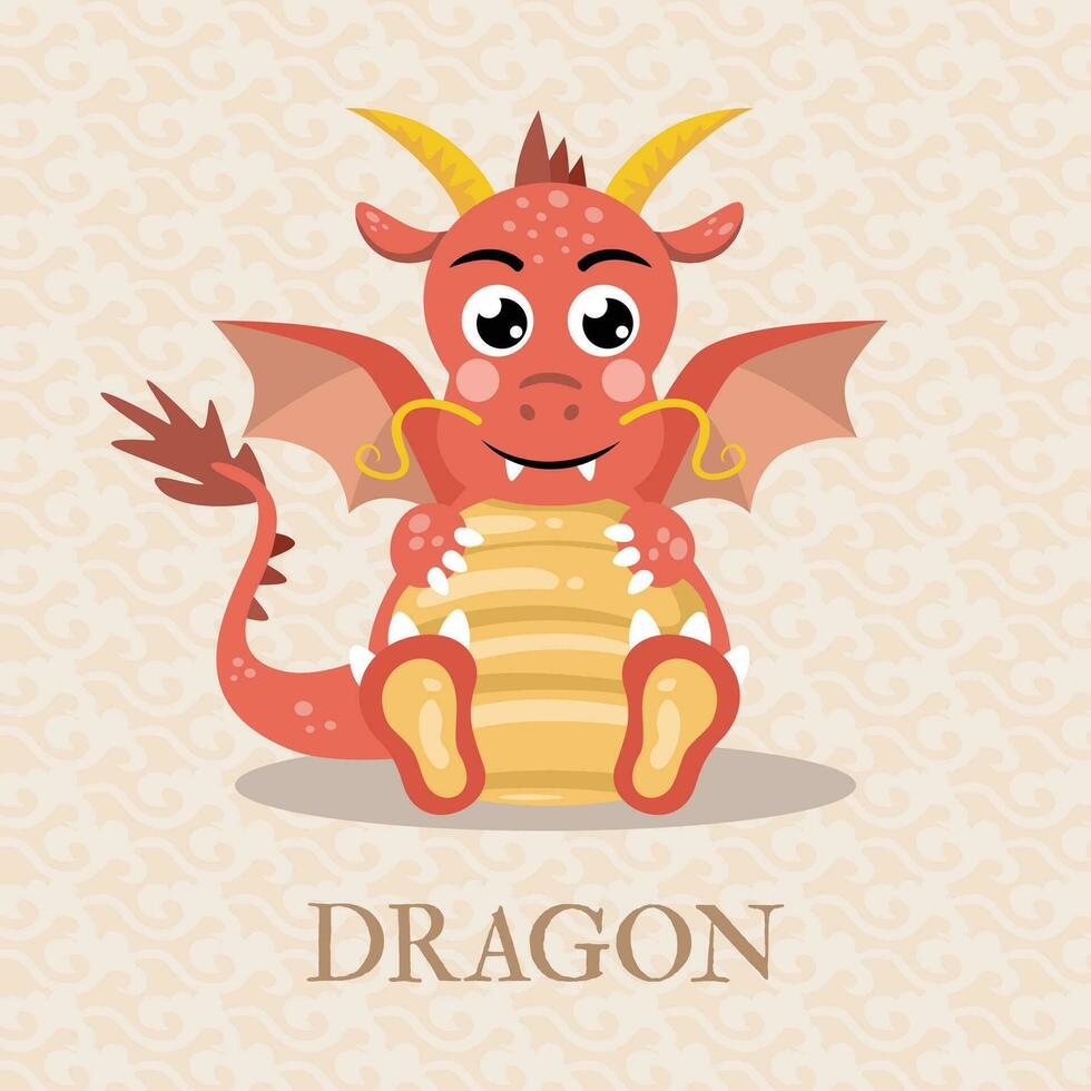 Funny cute dragon with word vector