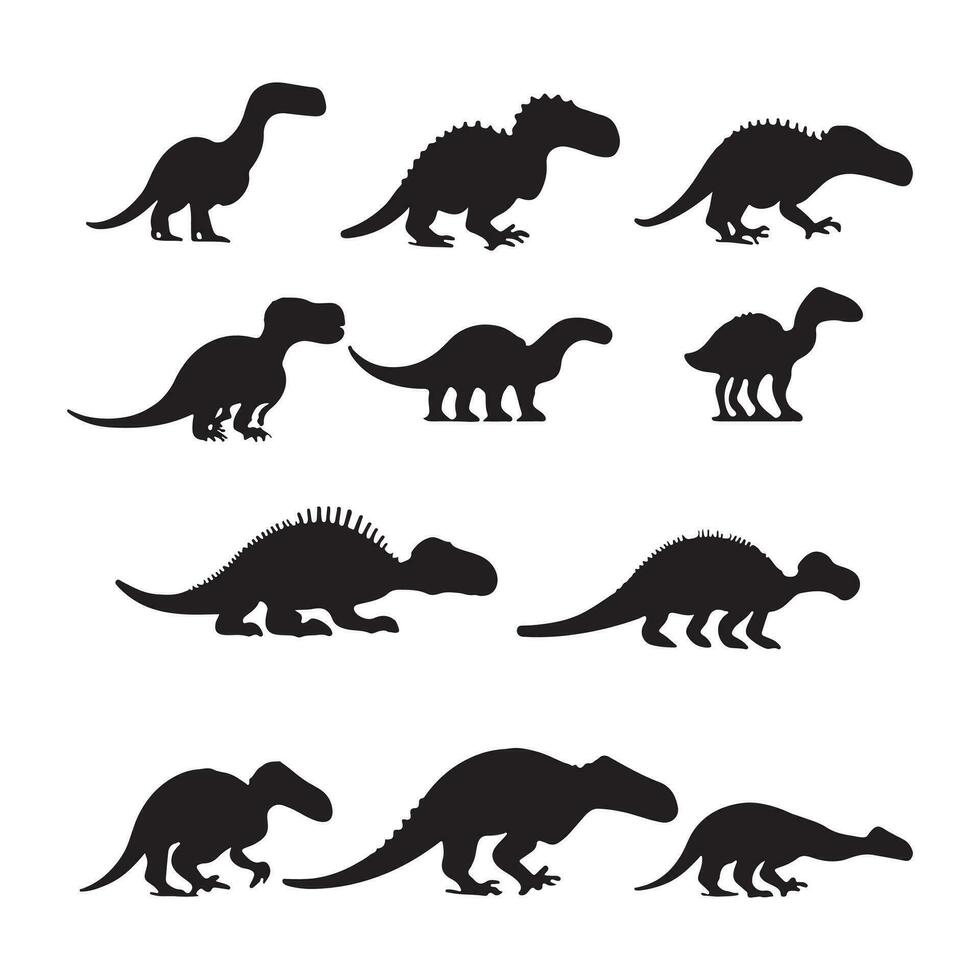 conjunto o colección de dinosaurio silueta vector negro diseño aislado en blanco antecedentes lata ser usado para camiseta diseño o para proyecto o para varios propósitos