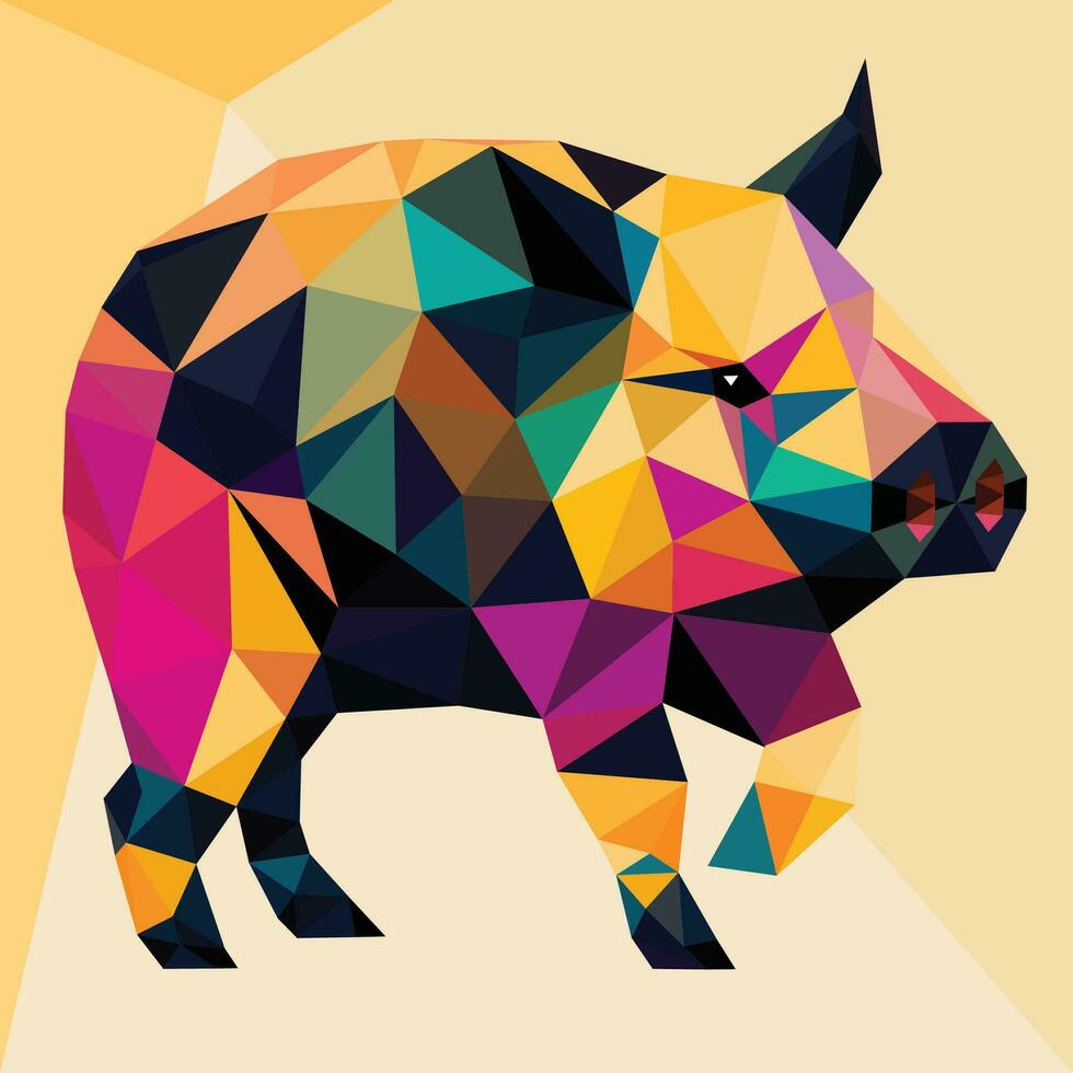 Geometric style pig sign made of colored triangles vector