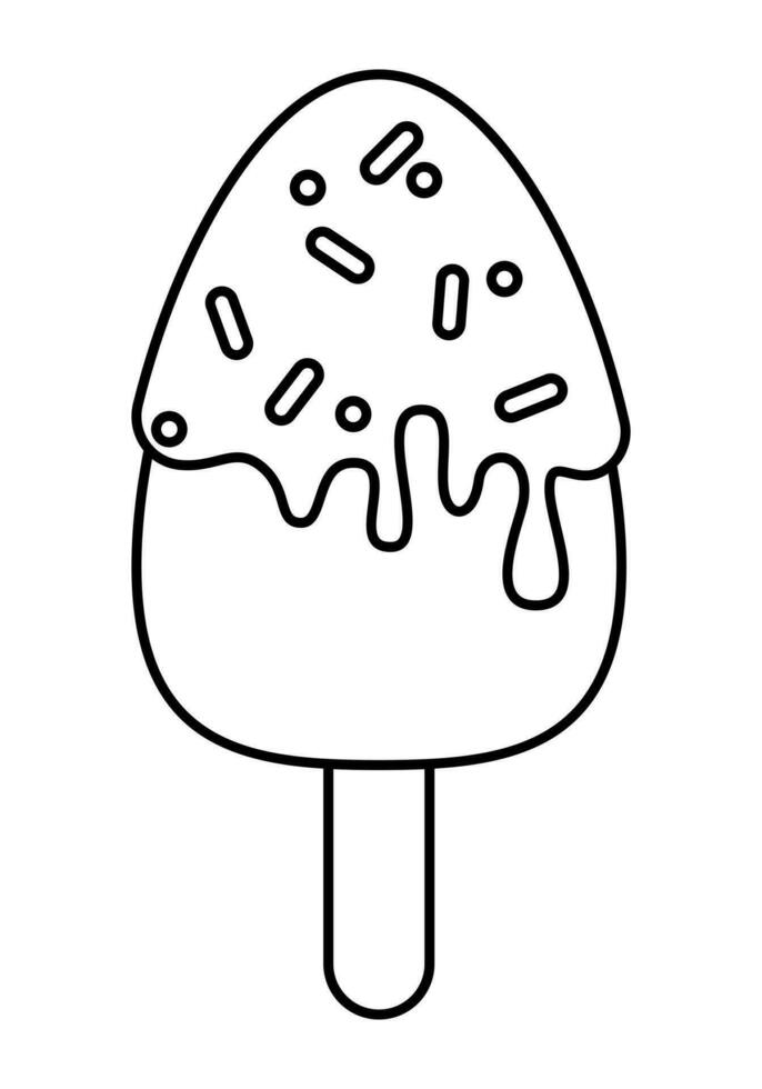 Cute Kawaii Ice Cream.  Vector Line Art Illustration. Adorable vector line art illustration featuring kawaii style ice cream, with delicate black lines on a clean white background.