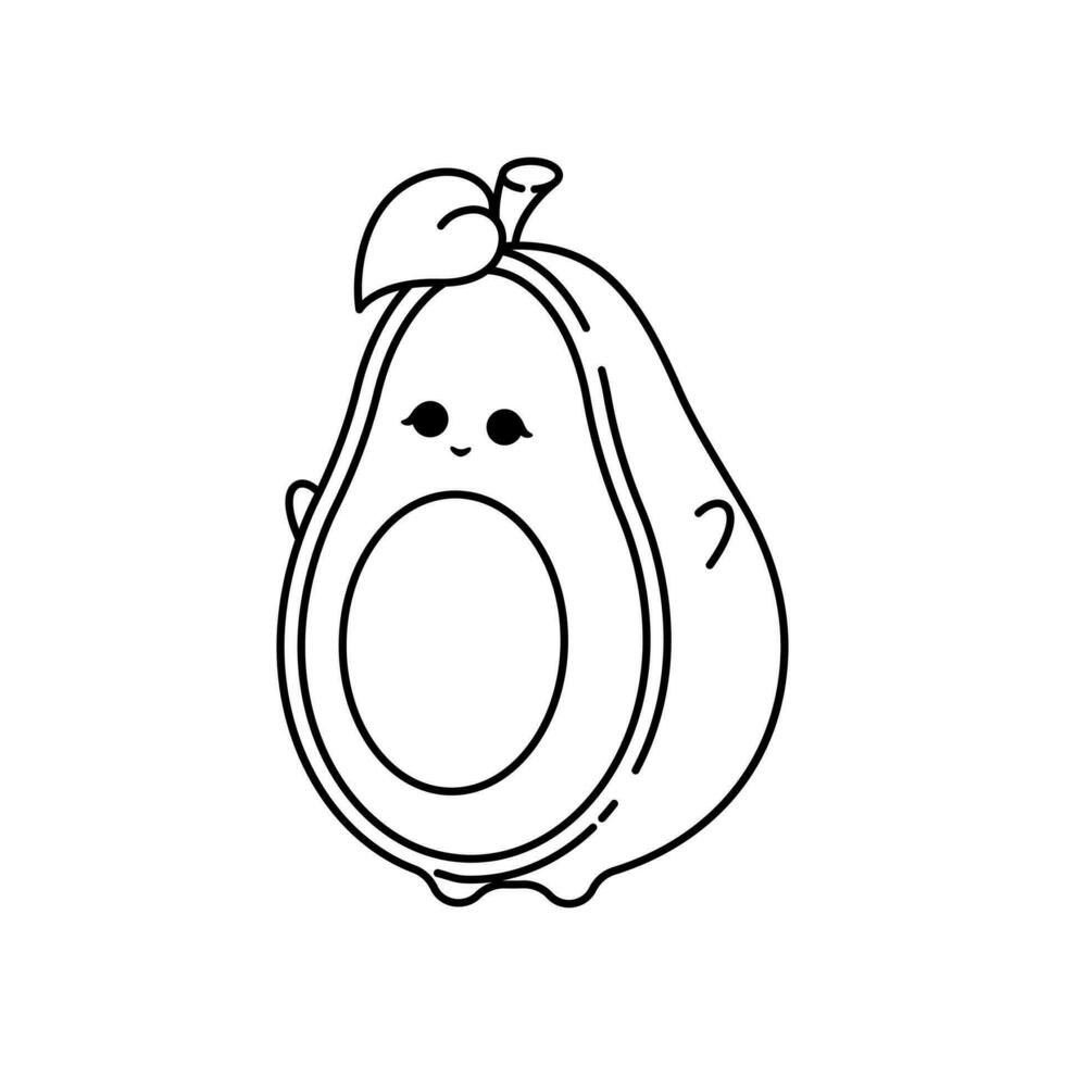 Cute Kawaii Avocado. Vector Line Art Illustration. Adorable vector line art illustration featuring a cute kawaii avocado, exuding charm and playfulness in its delightful simplicity.