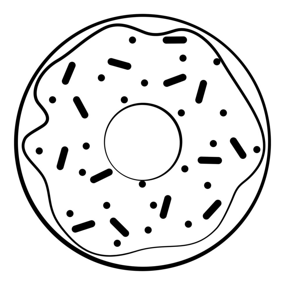 Black Line Art Donut. Vector Illustration. Sleek and minimalistic vector line art drawing of a donut, featuring a black outline on a clean white background.