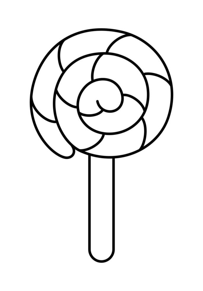 Cute Kawaii Lollipop. Vector Line Art Illustration. Darling vector line art illustration of a kawaii style lollipop on a stick, showcasing a black outline against a pristine white background.