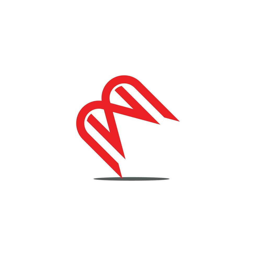 letra mw sencillo geométrico rojo sombra logo vector