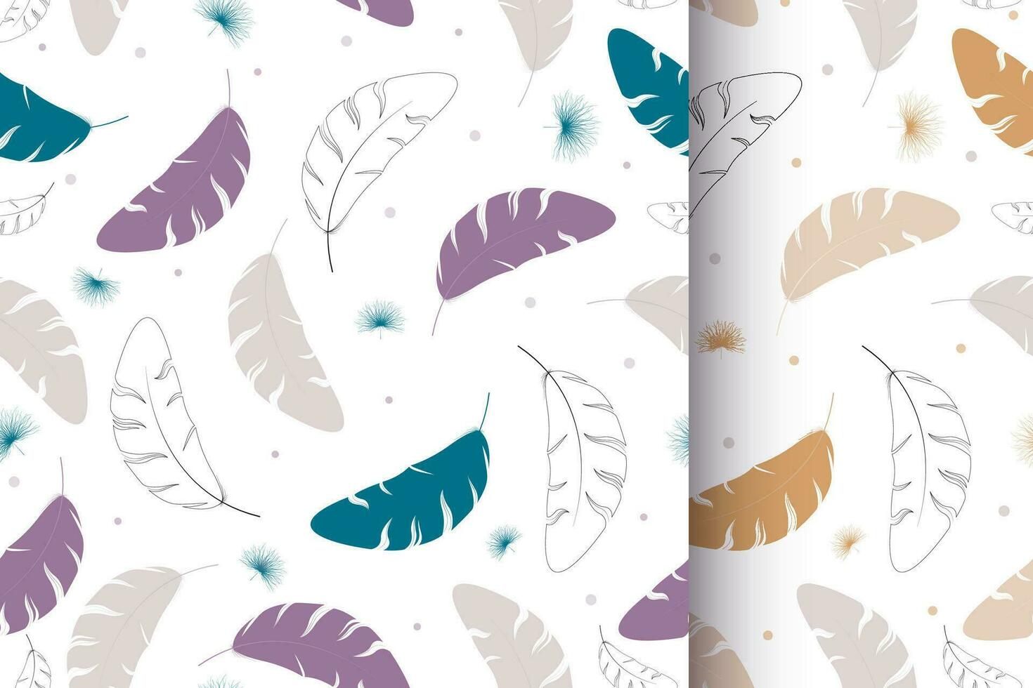 Seamless vector pattern with feathers in different colors. Nice endless background for fabric, wallpaper, wrapping paper.