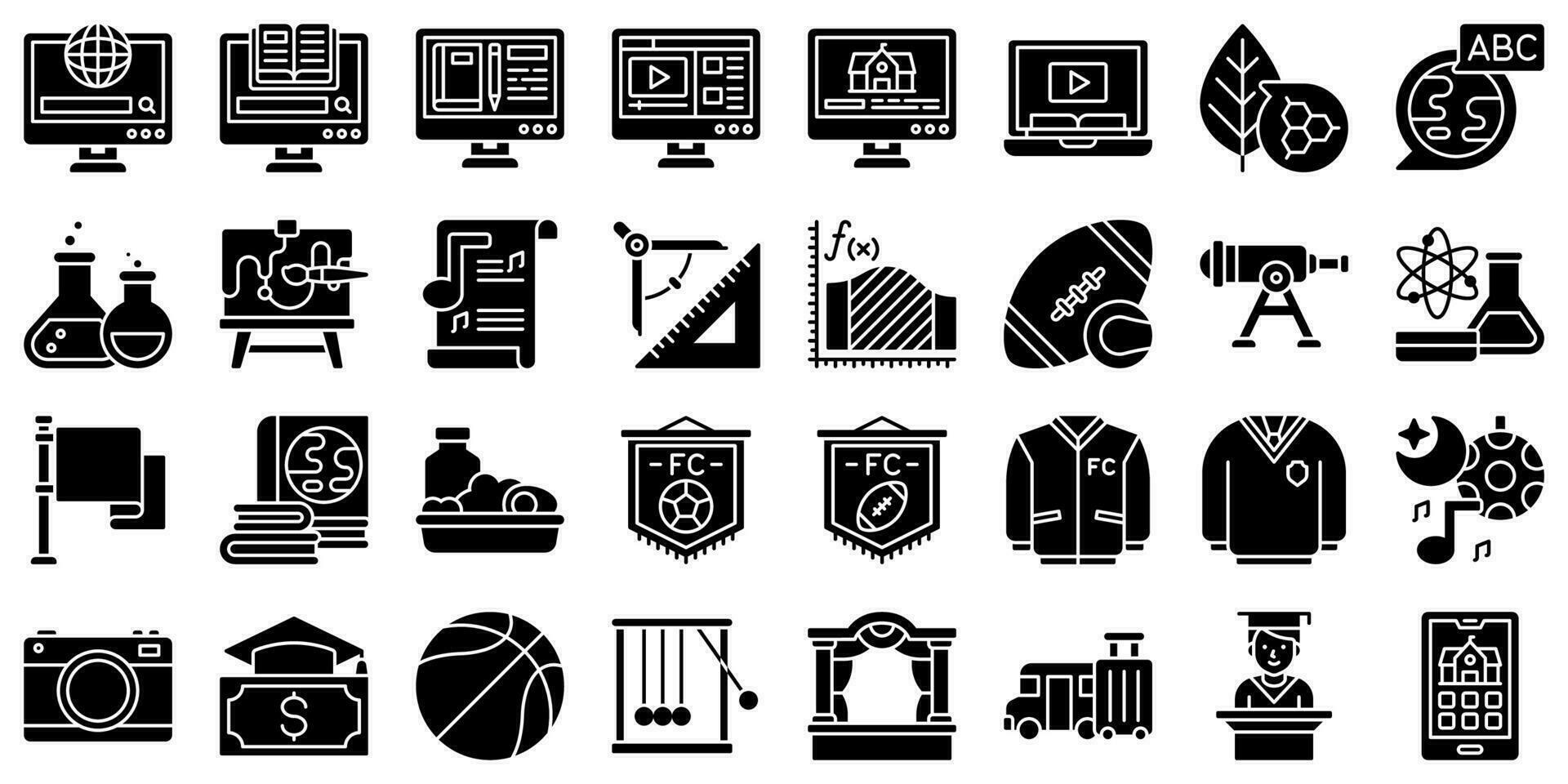 High school related solid vector icon set 2