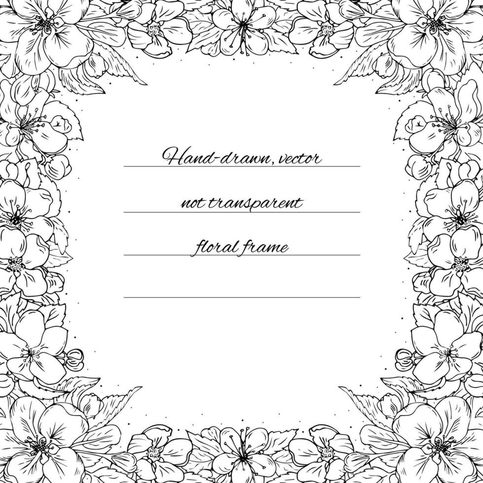 Floral frame for greeting cards, invitations, text. Hand drawn cherry flowers border for decoration, design. vector