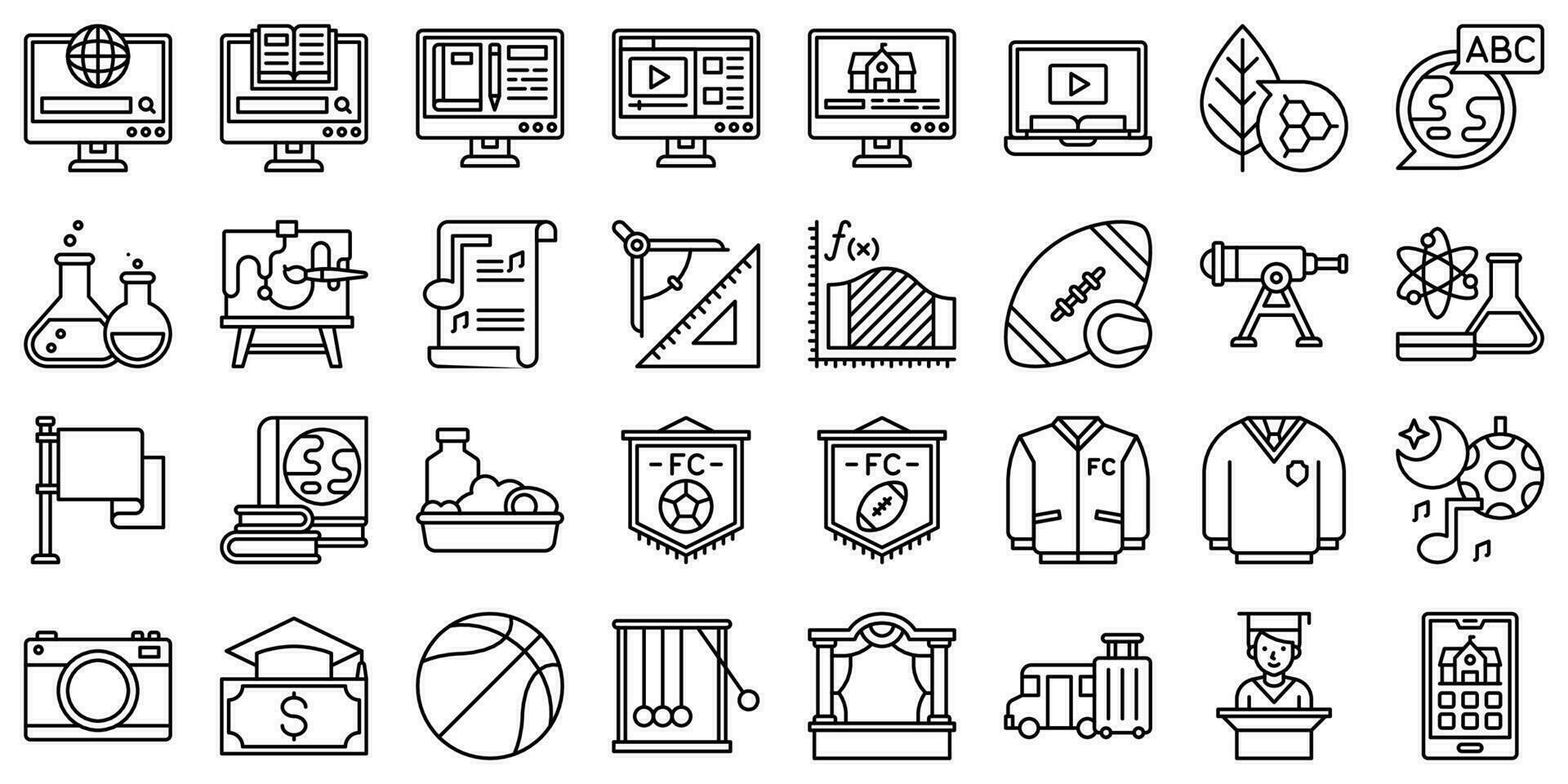 High school related line vector icon set 2