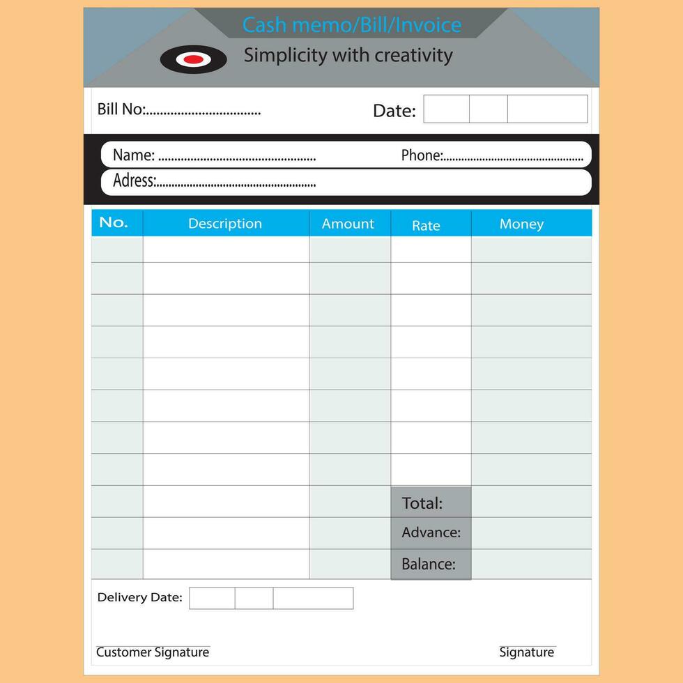 Business Invoice Template design Illustrator ,Vector invoice template Cash memo Free vector design.