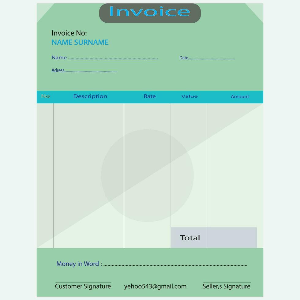 Business Invoice Template design Illustrator ,Vector invoice template Cash memo Free vector design.