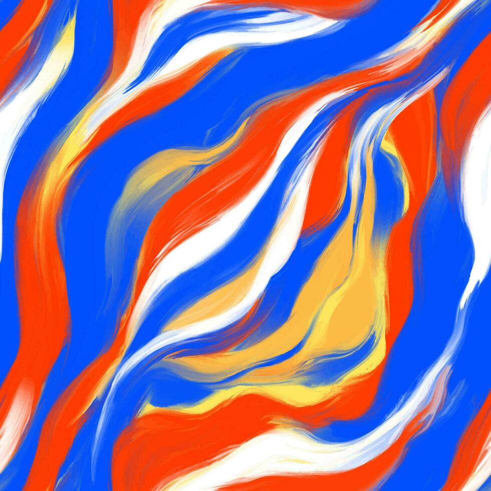 Colorful striped seamless pattern. Red, blue, white and yellow waves. Hand drawn wavy pattern painted with oil paint vector