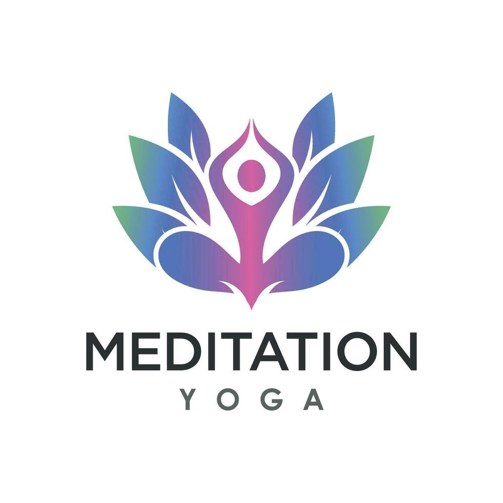 Yoga meditation with lotus flower logo design vector