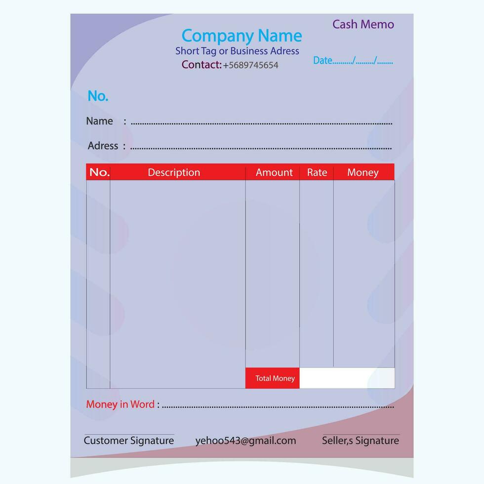 English Cash memo design. vector business cash memo free vector
