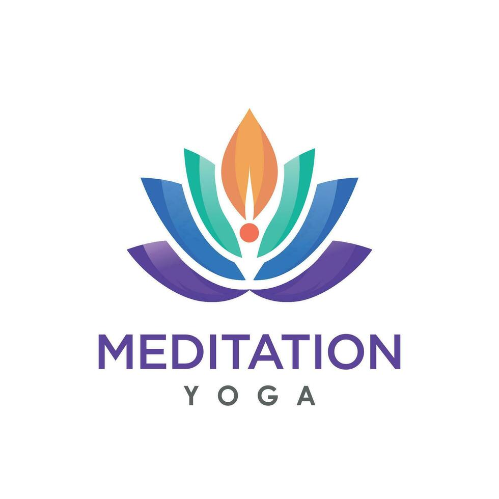 Yoga meditation with lotus flower logo design vector